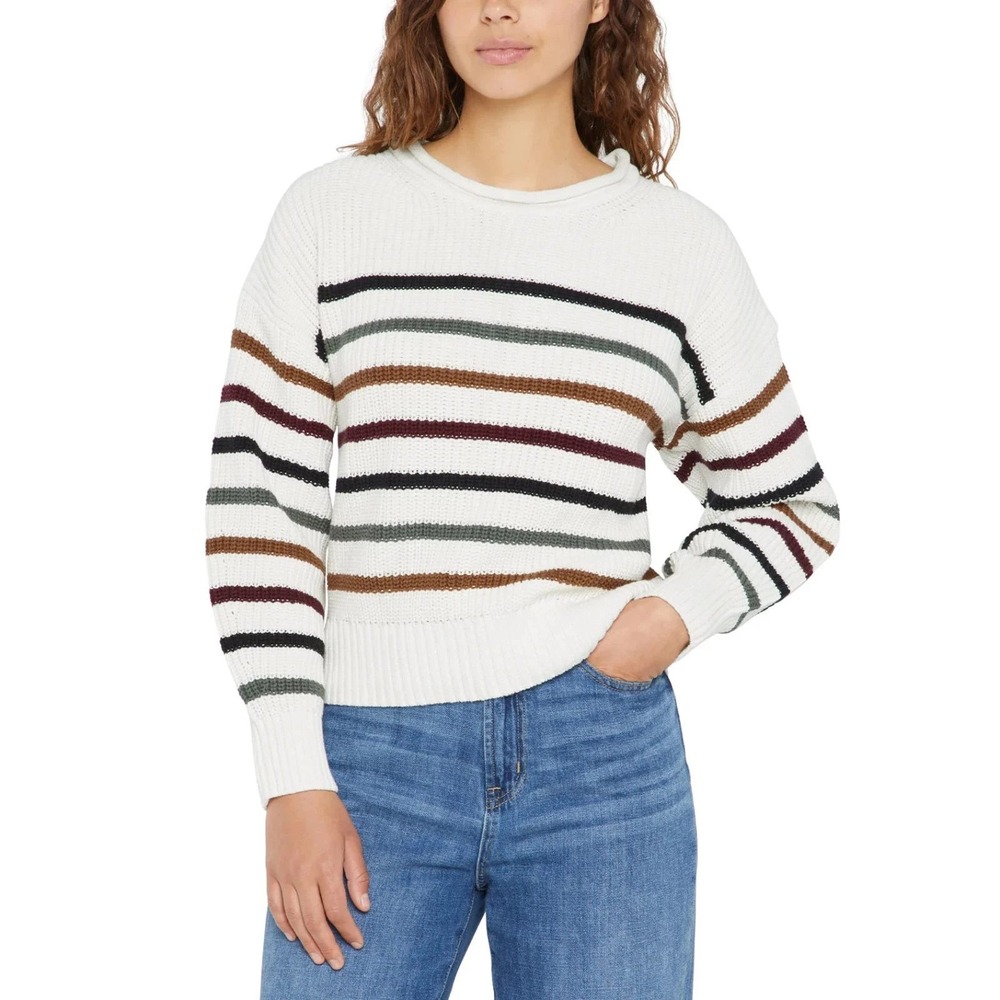 NWOT GAP Women's L Cream Striped Shaker Knit Sweater 100% Cotton